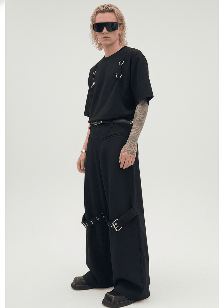 [CUIBUJU] strap design straight suit pants na755