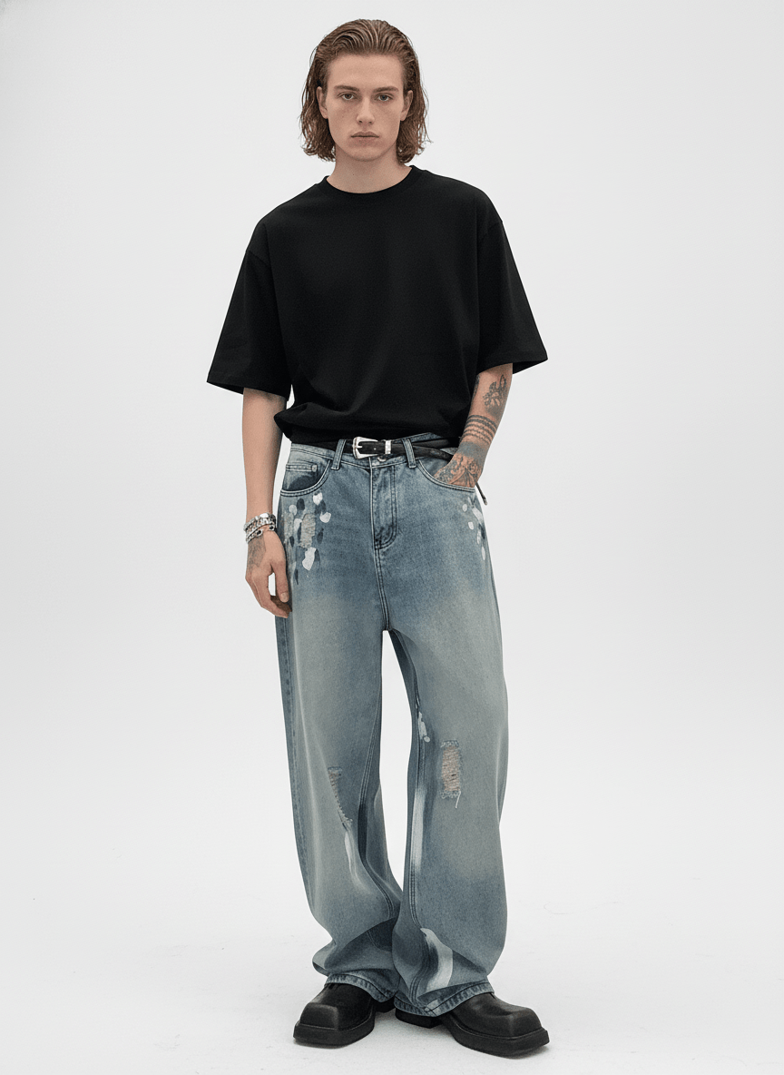 [CUIBUJU] street graffiti contrast color straight jeans na759