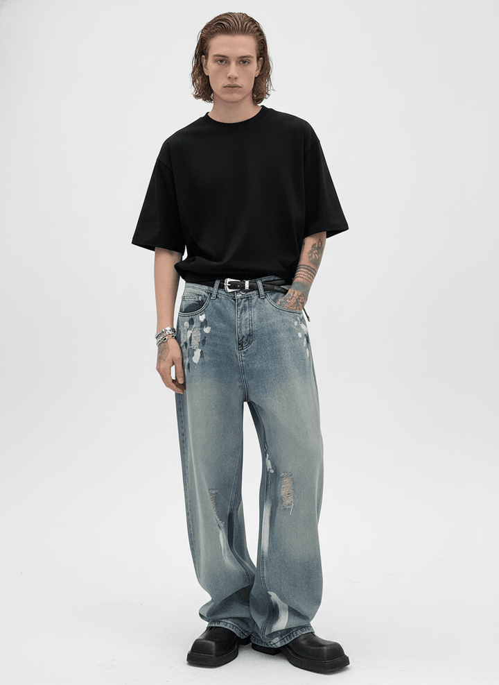 [CUIBUJU] street graffiti contrast color straight jeans na759