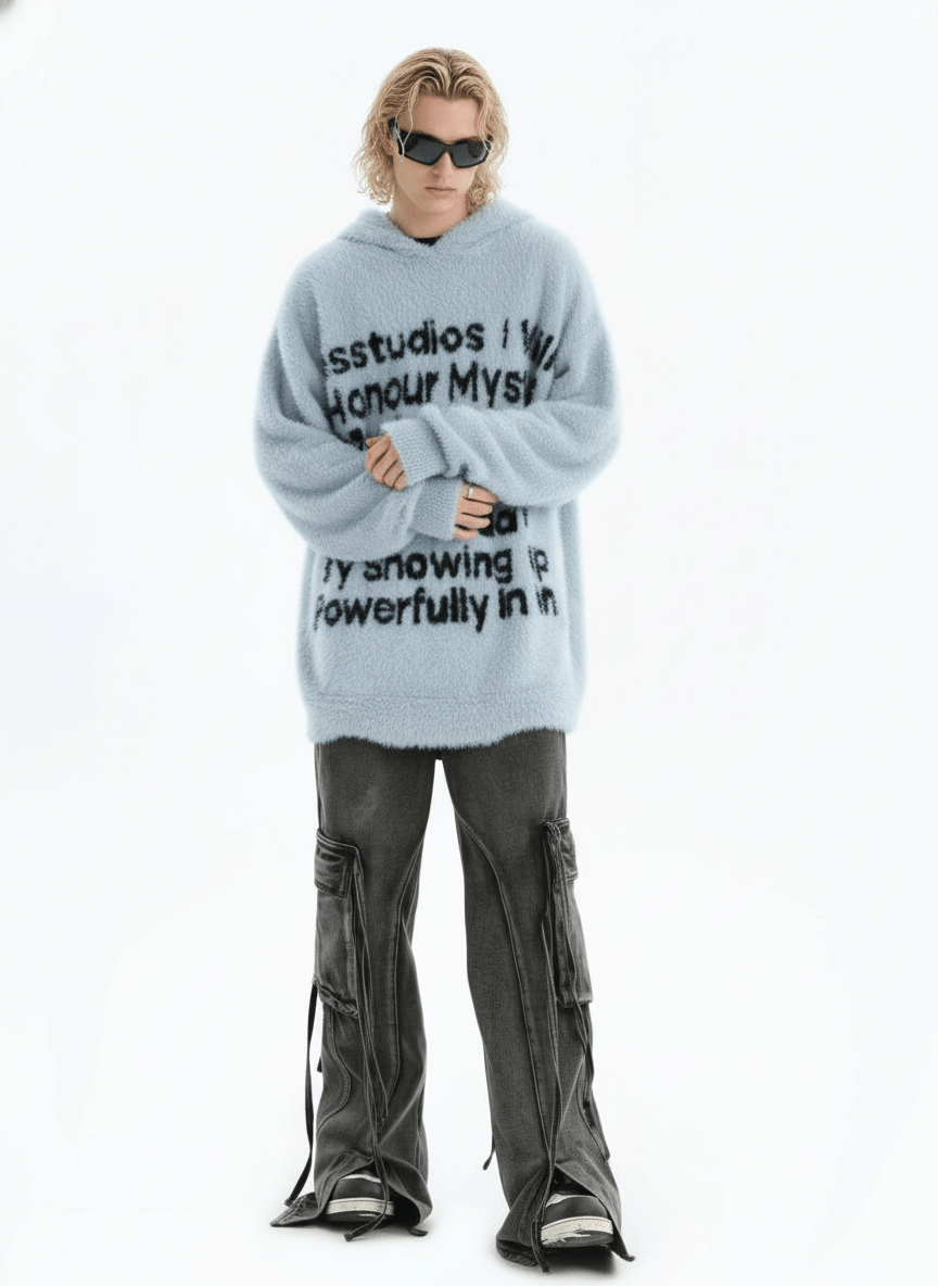 [INSstudios]letter LOGO mohair hooded na1629