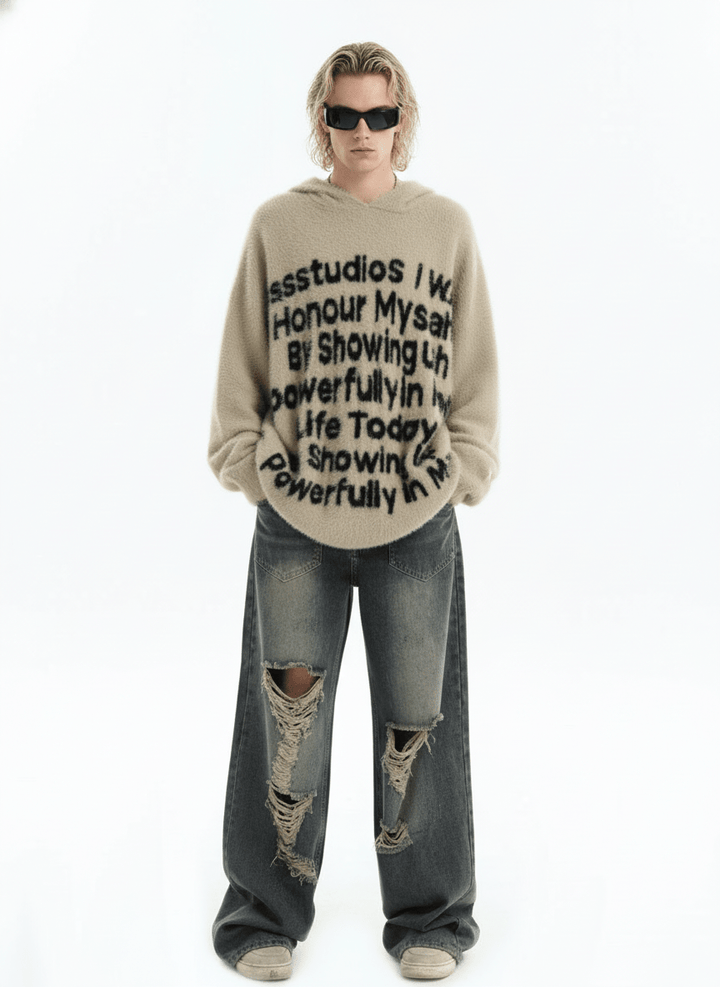 [INSstudios]letter LOGO mohair hooded na1629