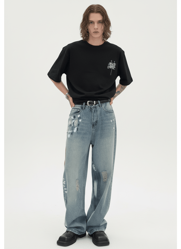 [CUIBUJU] street graffiti contrast color straight jeans na759