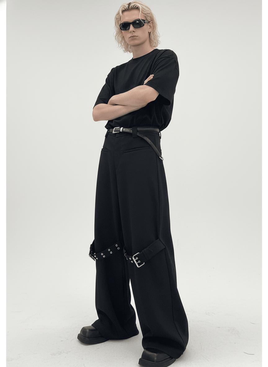 [CUIBUJU] strap design straight suit pants na755