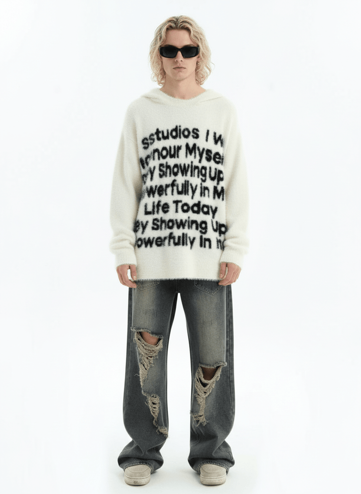 [INSstudios]letter LOGO mohair hooded na1629