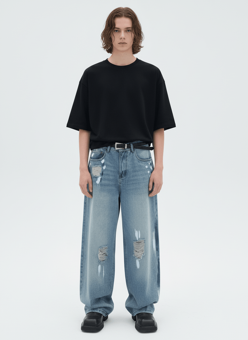 [CUIBUJU] street graffiti contrast color straight jeans na759