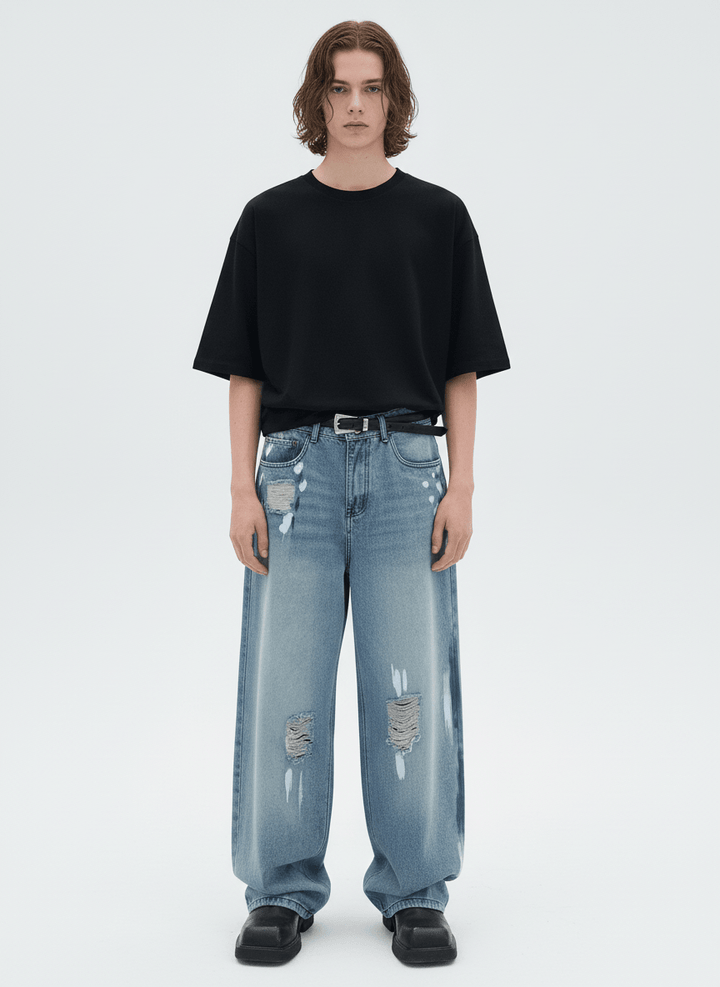 [CUIBUJU] street graffiti contrast color straight jeans na759