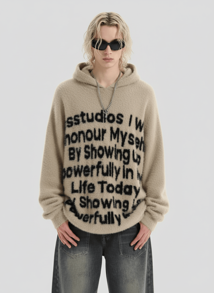 [INSstudios]letter LOGO mohair hooded na1629