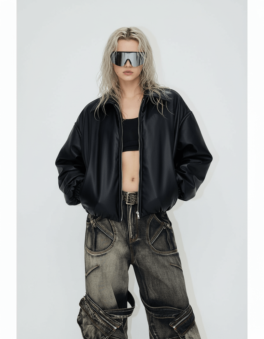 ジャケット・アウター peoplestyle Collar Short Leather Jacket Metal Zip Short Biker Jacket - PEOPLESTYLE | 60% - Asian