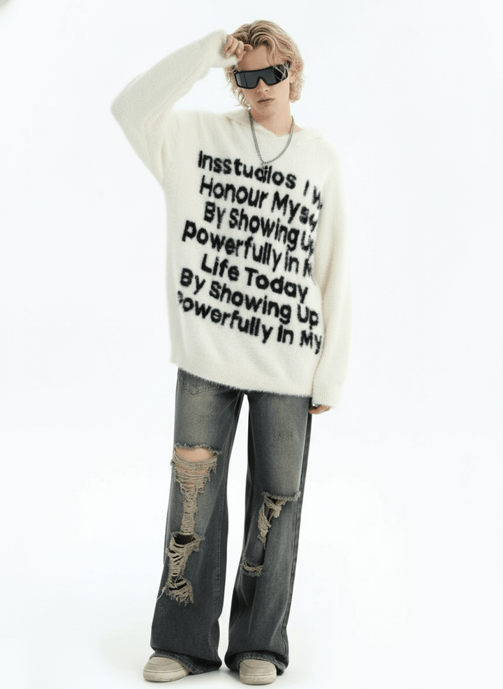 [INSstudios]letter LOGO mohair hooded na1629