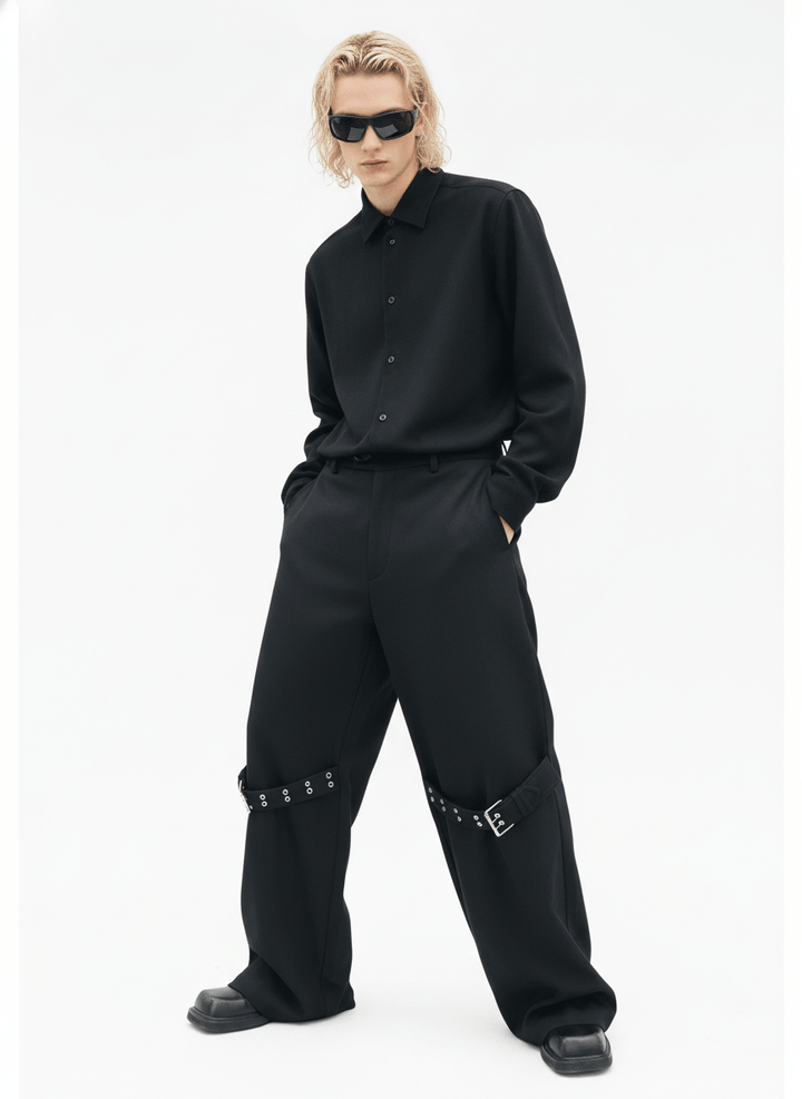 [CUIBUJU] strap design straight suit pants na755