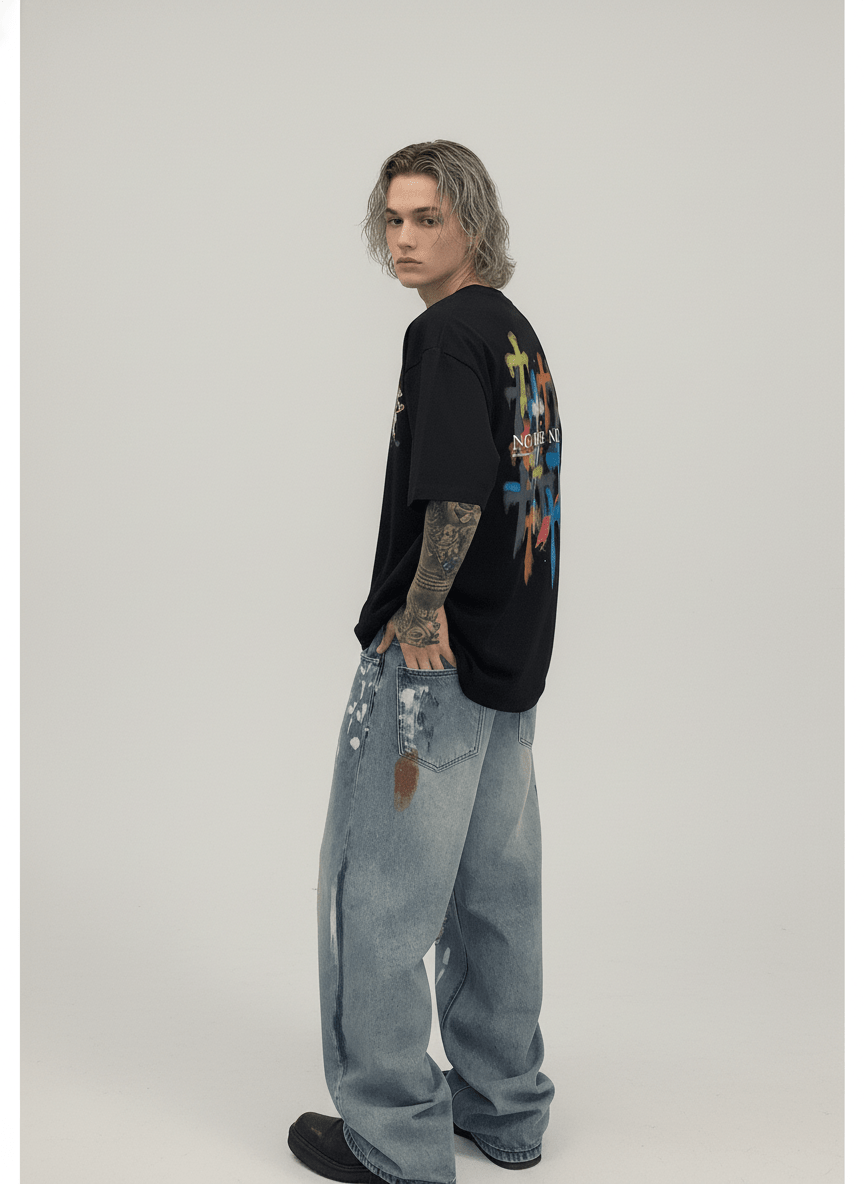 [CUIBUJU] street graffiti contrast color straight jeans na759