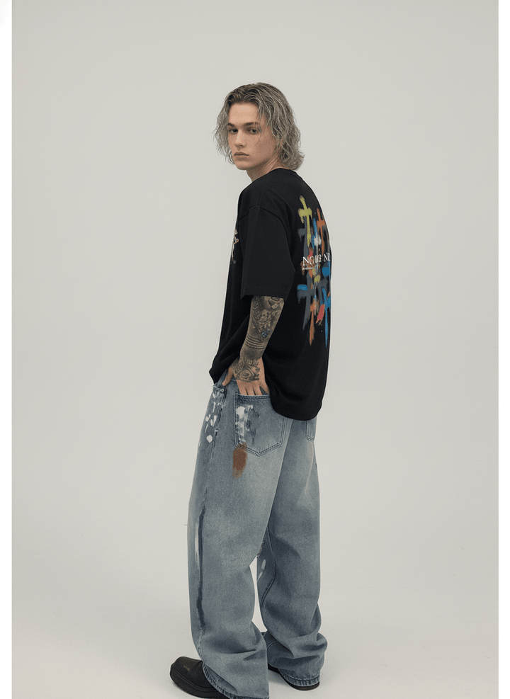 [CUIBUJU] street graffiti contrast color straight jeans na759