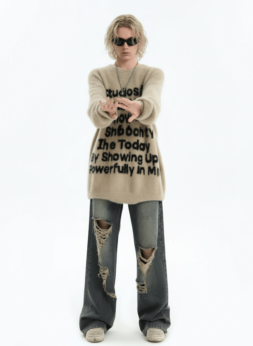 [INSstudios]letter LOGO mohair hooded na1629