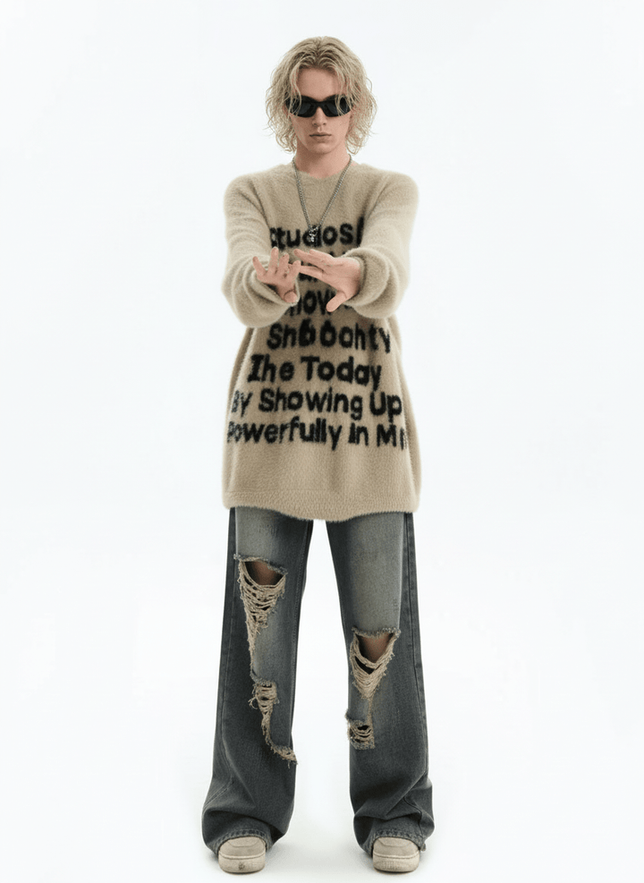 [INSstudios]letter LOGO mohair hooded na1629