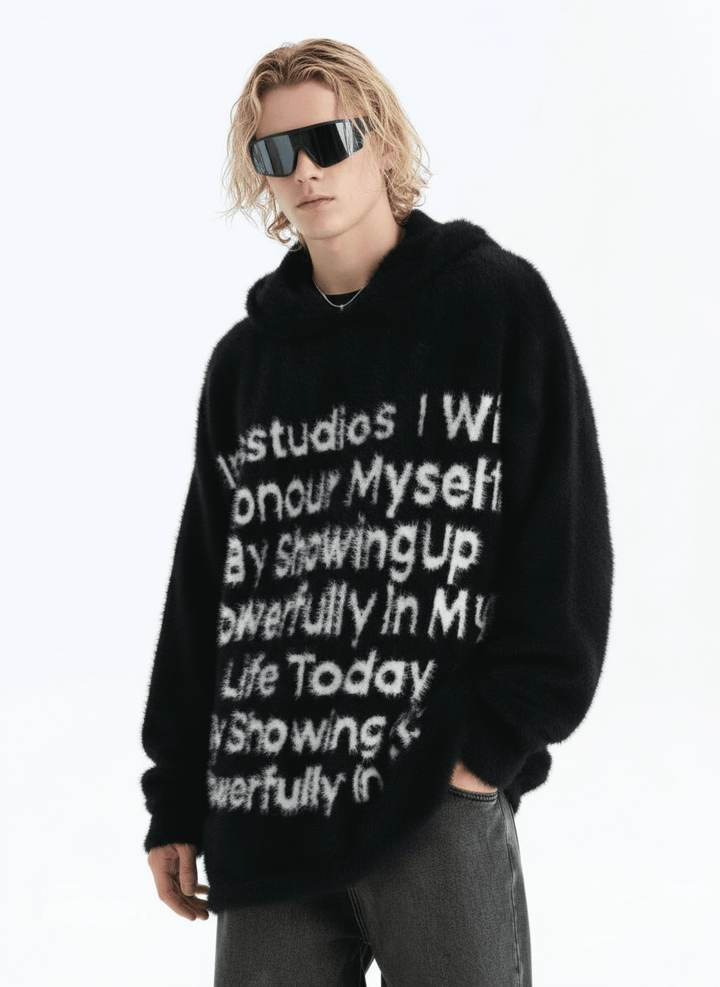 [INSstudios]letter LOGO mohair hooded na1629