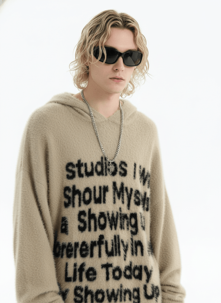 [INSstudios]letter LOGO mohair hooded na1629