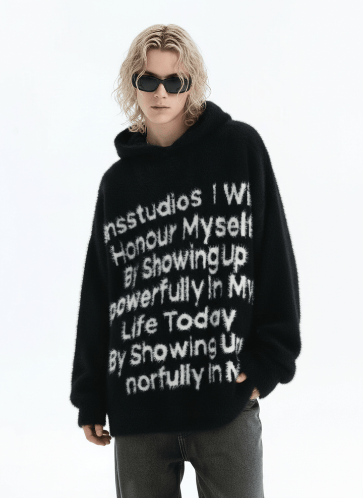 [INSstudios]letter LOGO mohair hooded na1629