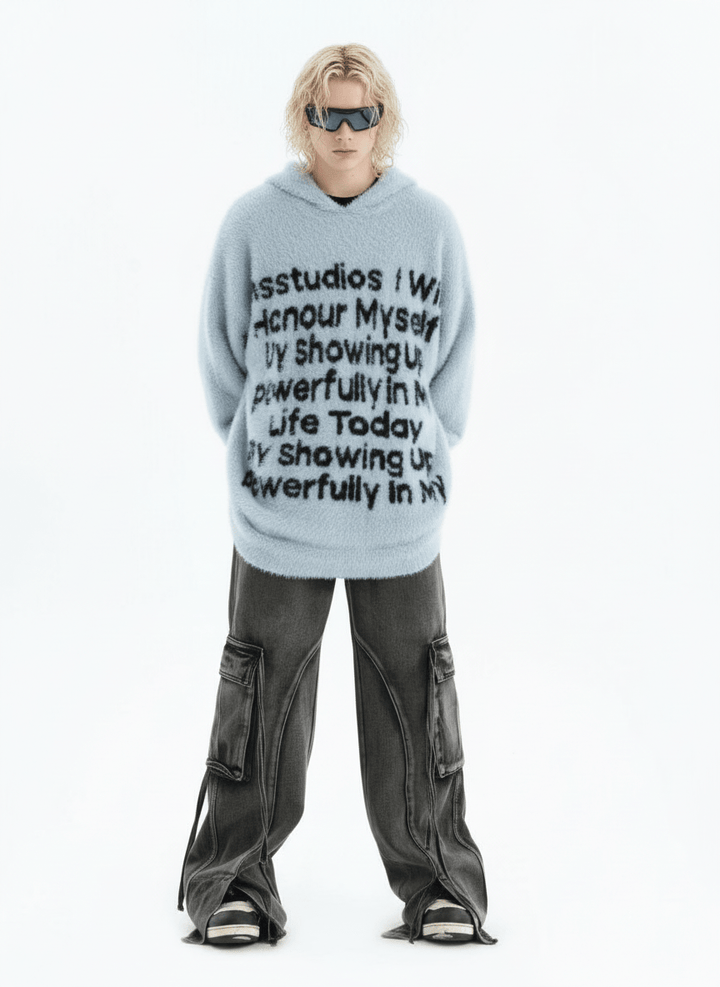 [INSstudios]letter LOGO mohair hooded na1629