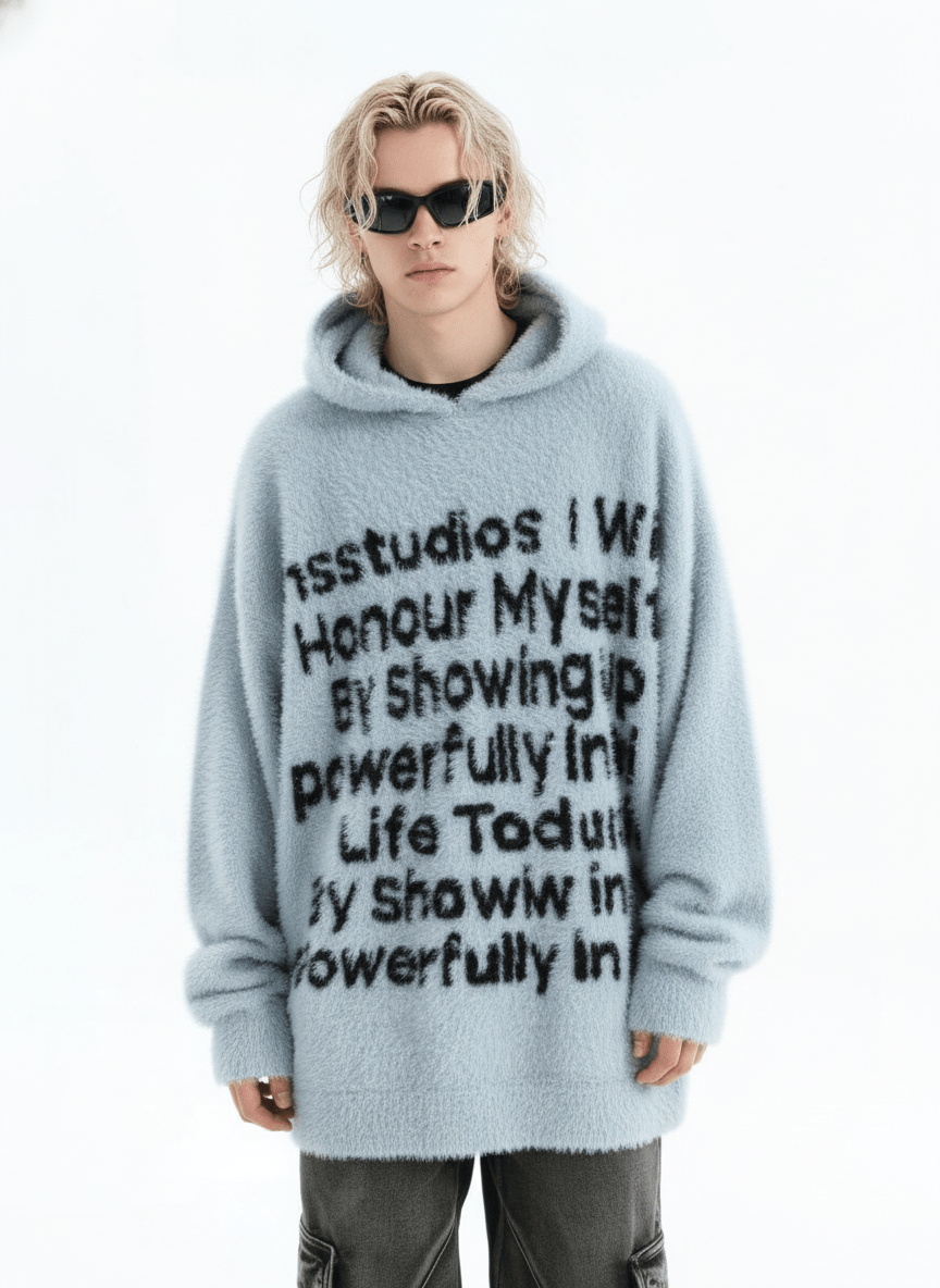 [INSstudios]letter LOGO mohair hooded na1629