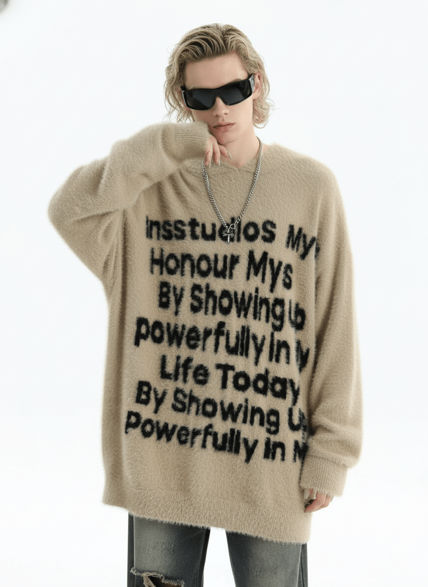 [INSstudios]letter LOGO mohair hooded na1629