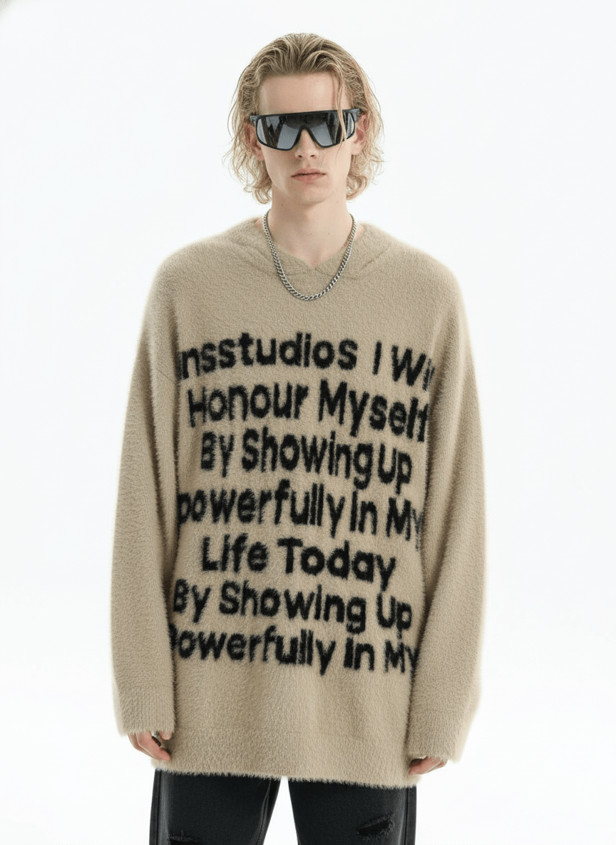 [INSstudios]letter LOGO mohair hooded na1629