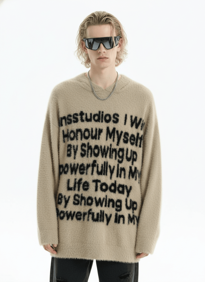 [INSstudios]letter LOGO mohair hooded na1629