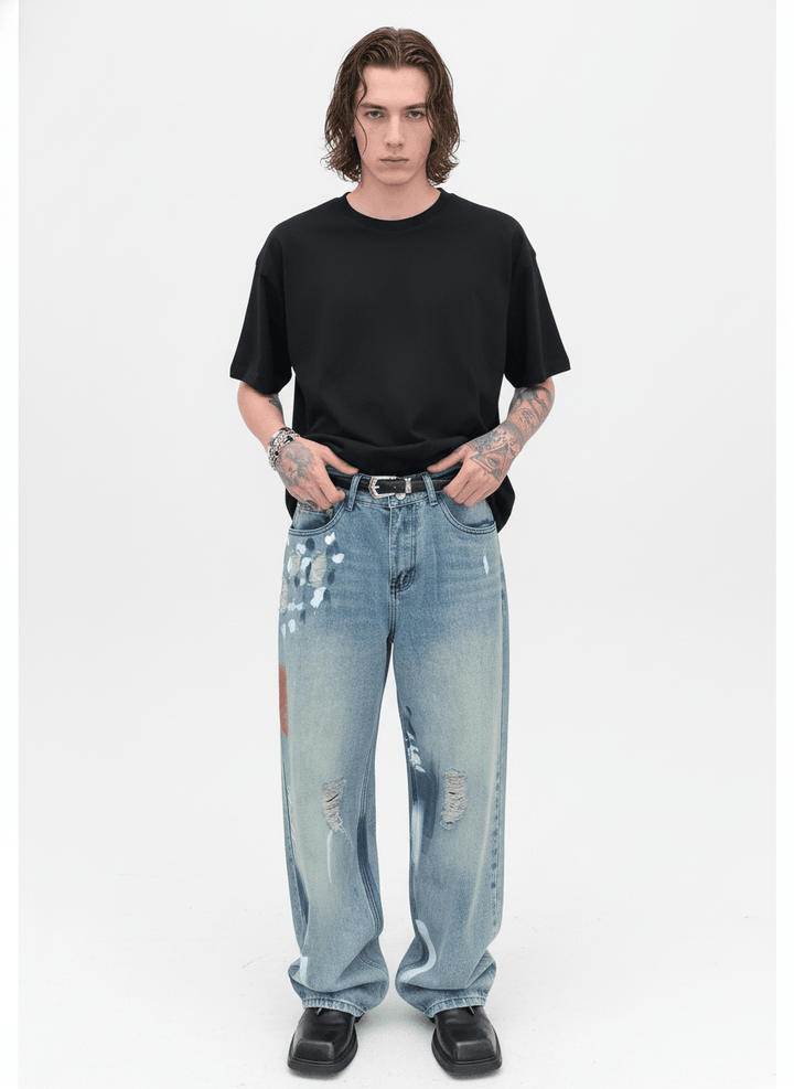 [CUIBUJU] street graffiti contrast color straight jeans na759