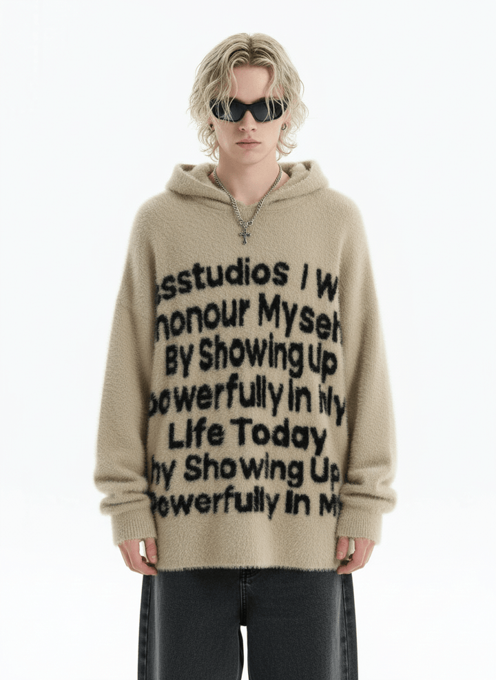 [INSstudios]letter LOGO mohair hooded na1629