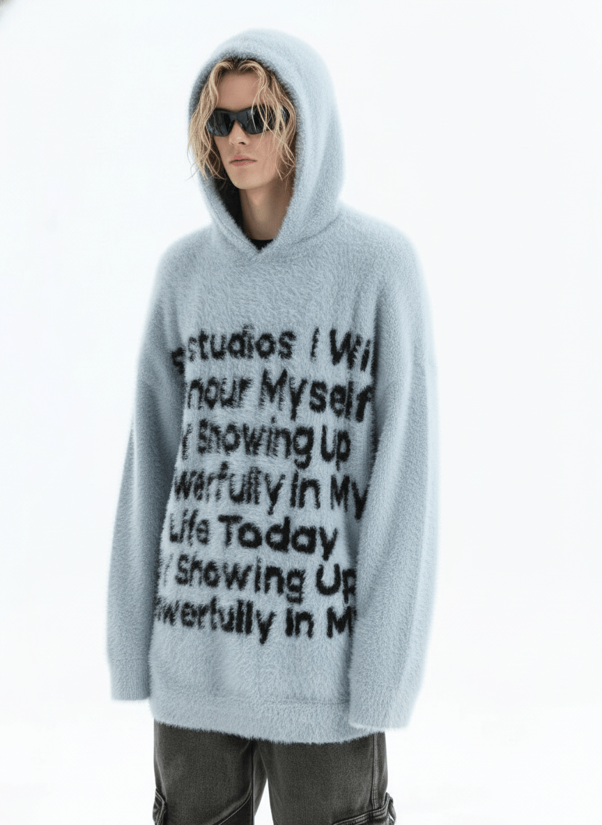 [INSstudios]letter LOGO mohair hooded na1629