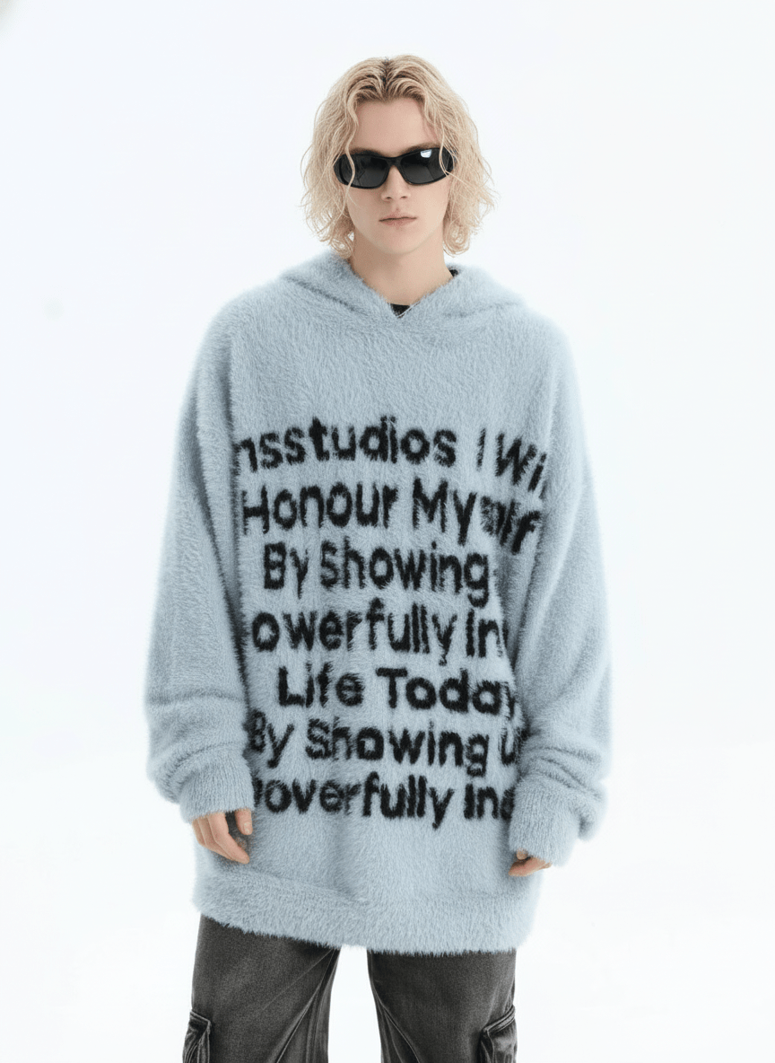 [INSstudios]letter LOGO mohair hooded na1629