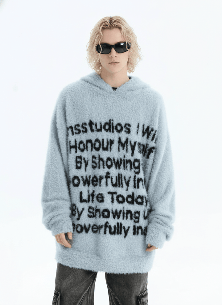 [INSstudios]letter LOGO mohair hooded na1629