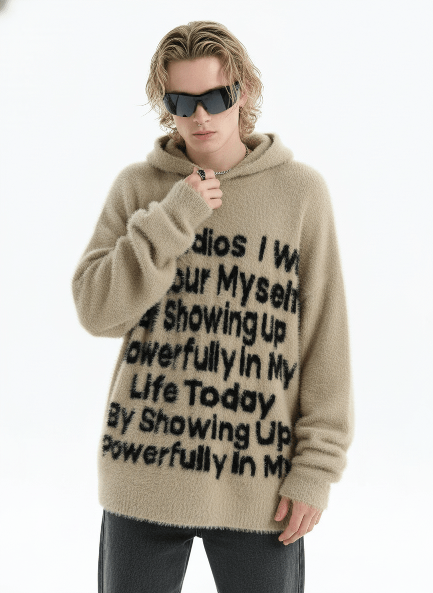 [INSstudios]letter LOGO mohair hooded na1629