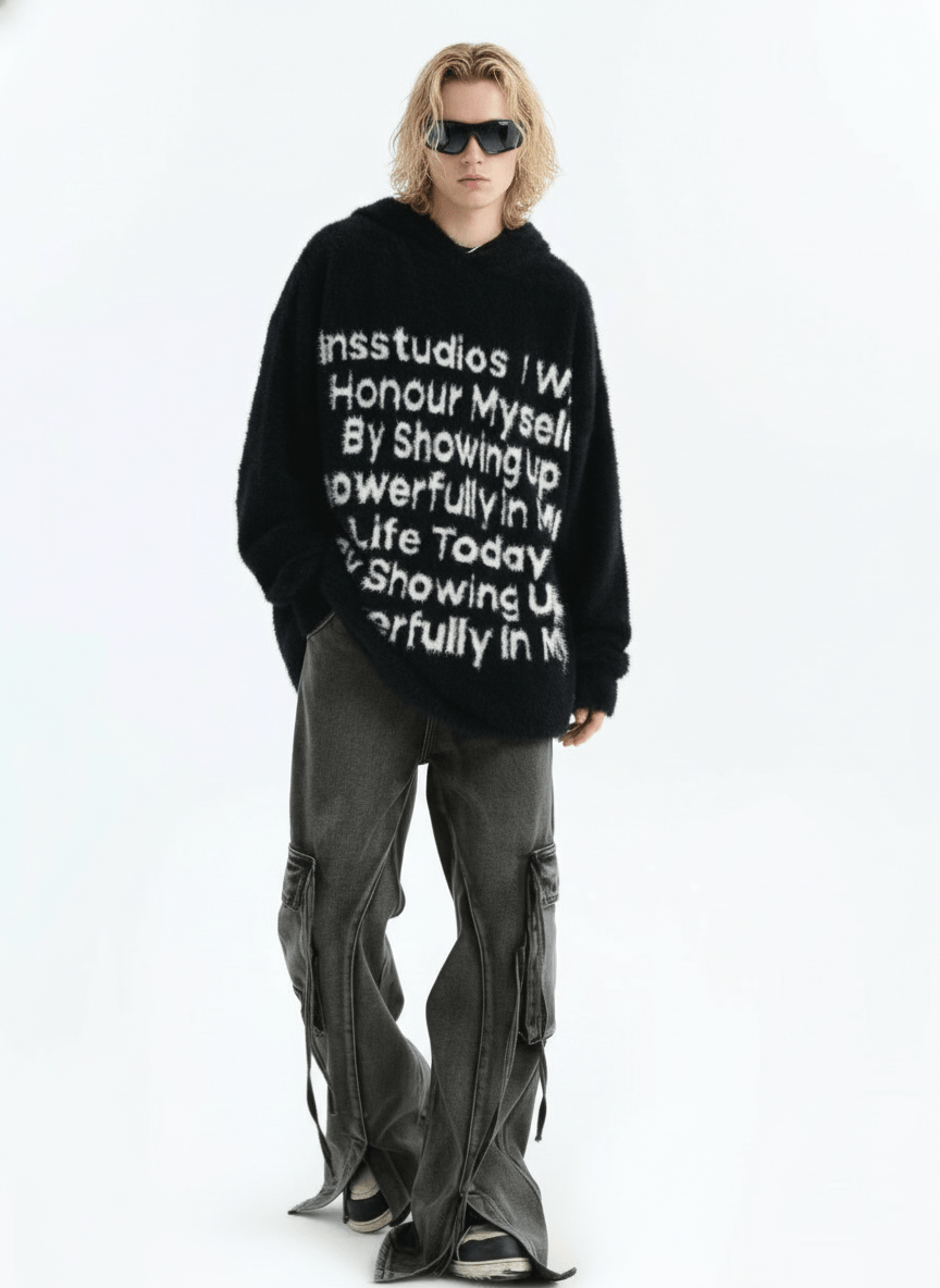 [INSstudios]letter LOGO mohair hooded na1629