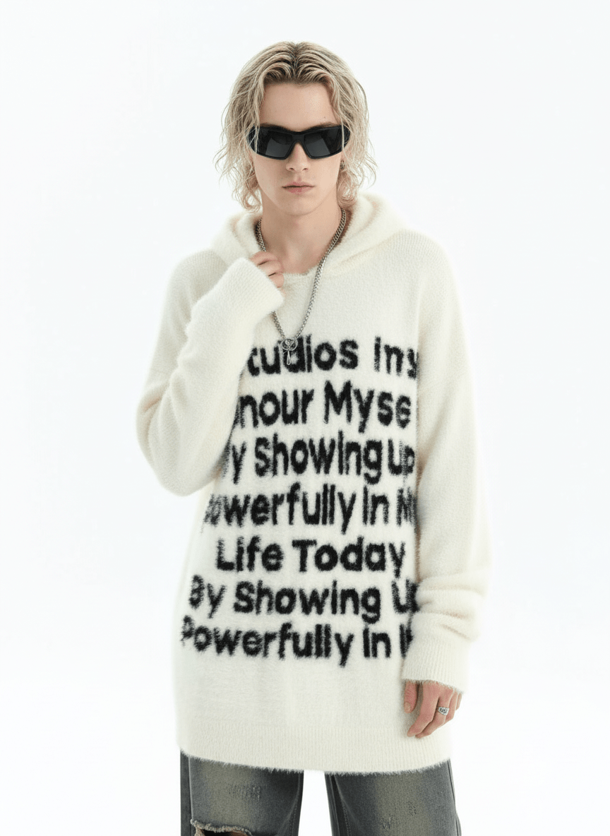 [INSstudios]letter LOGO mohair hooded na1629