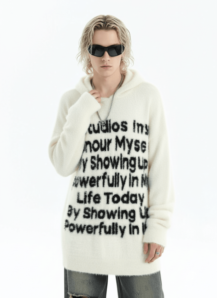 [INSstudios]letter LOGO mohair hooded na1629