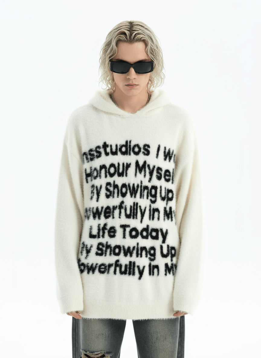 [INSstudios]letter LOGO mohair hooded na1629