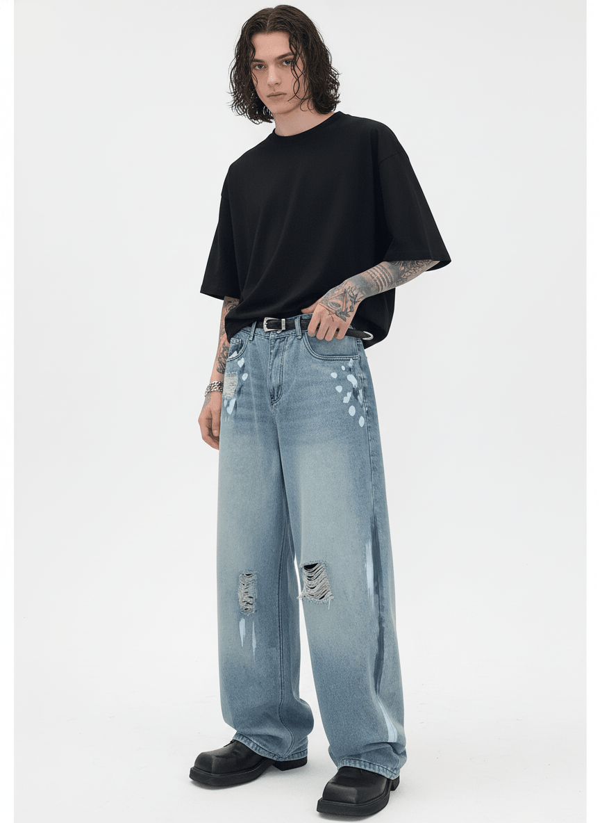 [CUIBUJU] street graffiti contrast color straight jeans na759