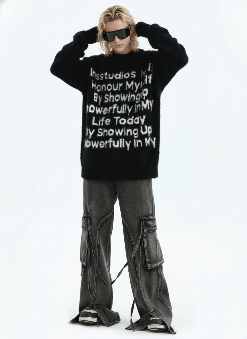 [INSstudios]letter LOGO mohair hooded na1629