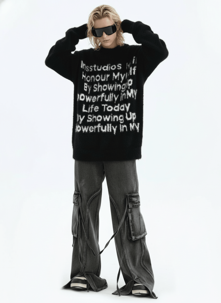 [INSstudios]letter LOGO mohair hooded na1629