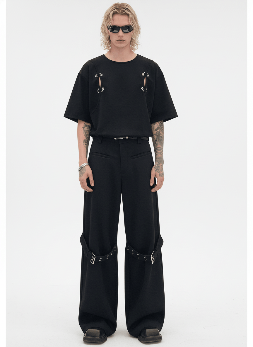 [CUIBUJU] strap design straight suit pants na755