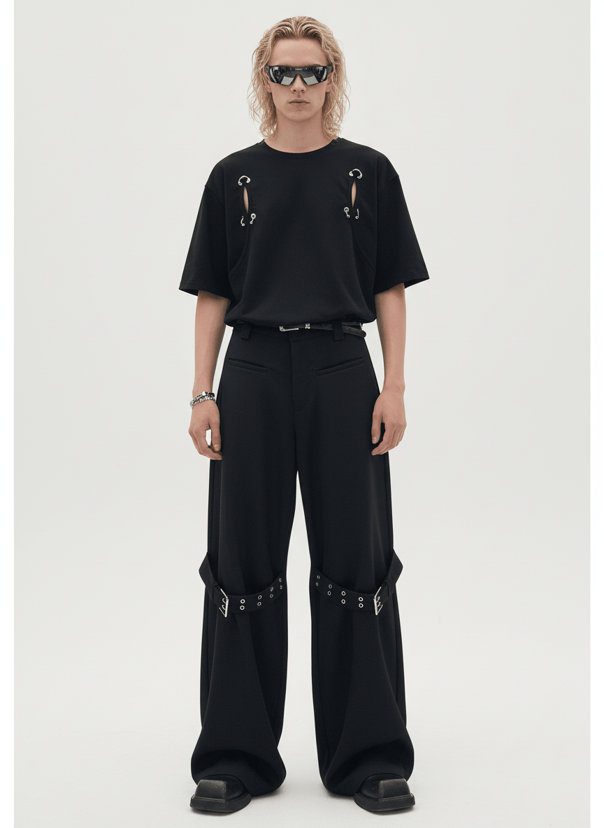 [CUIBUJU] strap design straight suit pants na755