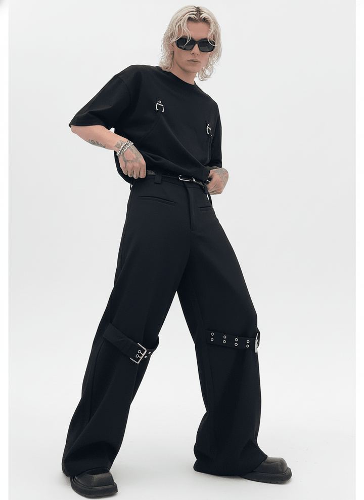 [CUIBUJU] strap design straight suit pants na755