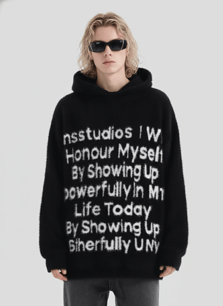 [INSstudios]letter LOGO mohair hooded na1629