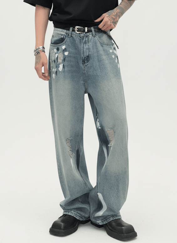 [CUIBUJU] street graffiti contrast color straight jeans na759