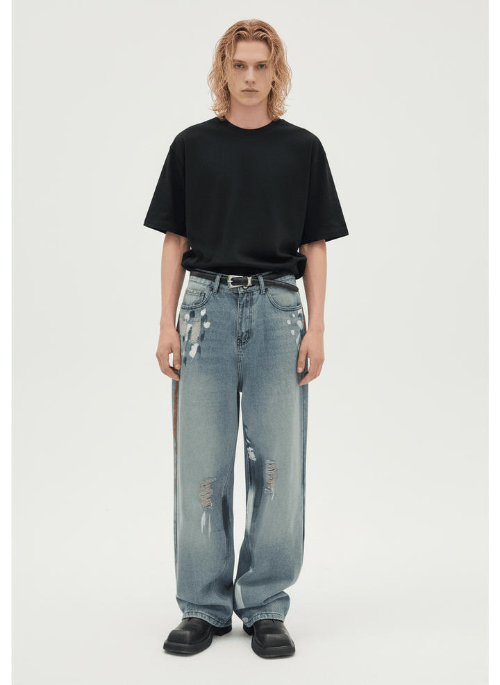 [CUIBUJU] street graffiti contrast color straight jeans na759