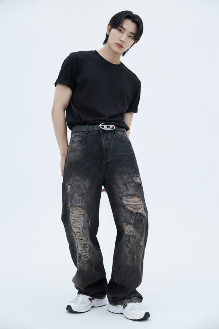 Distressed Wide Jeans  na2624