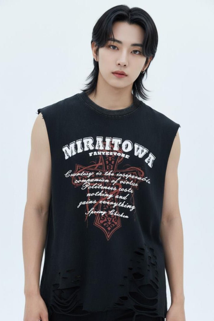 Distressed Sleeveless na2581