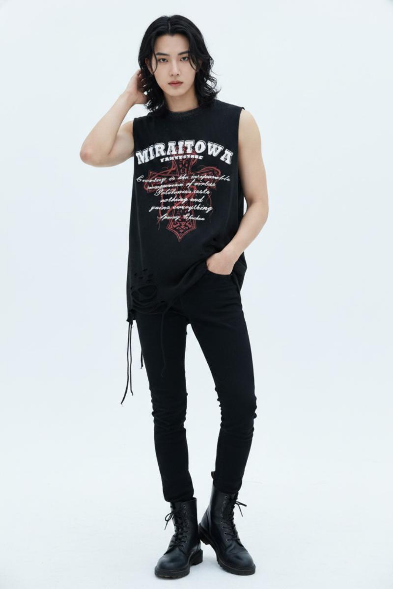 Distressed Sleeveless na2581