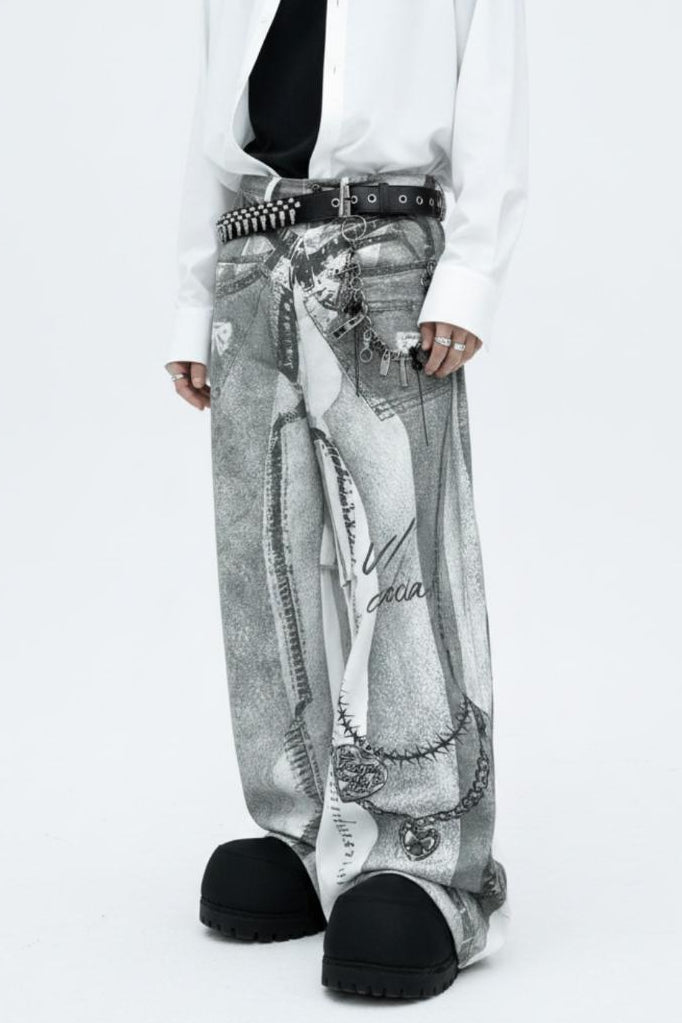 Patterned Wide Jeans  na2566