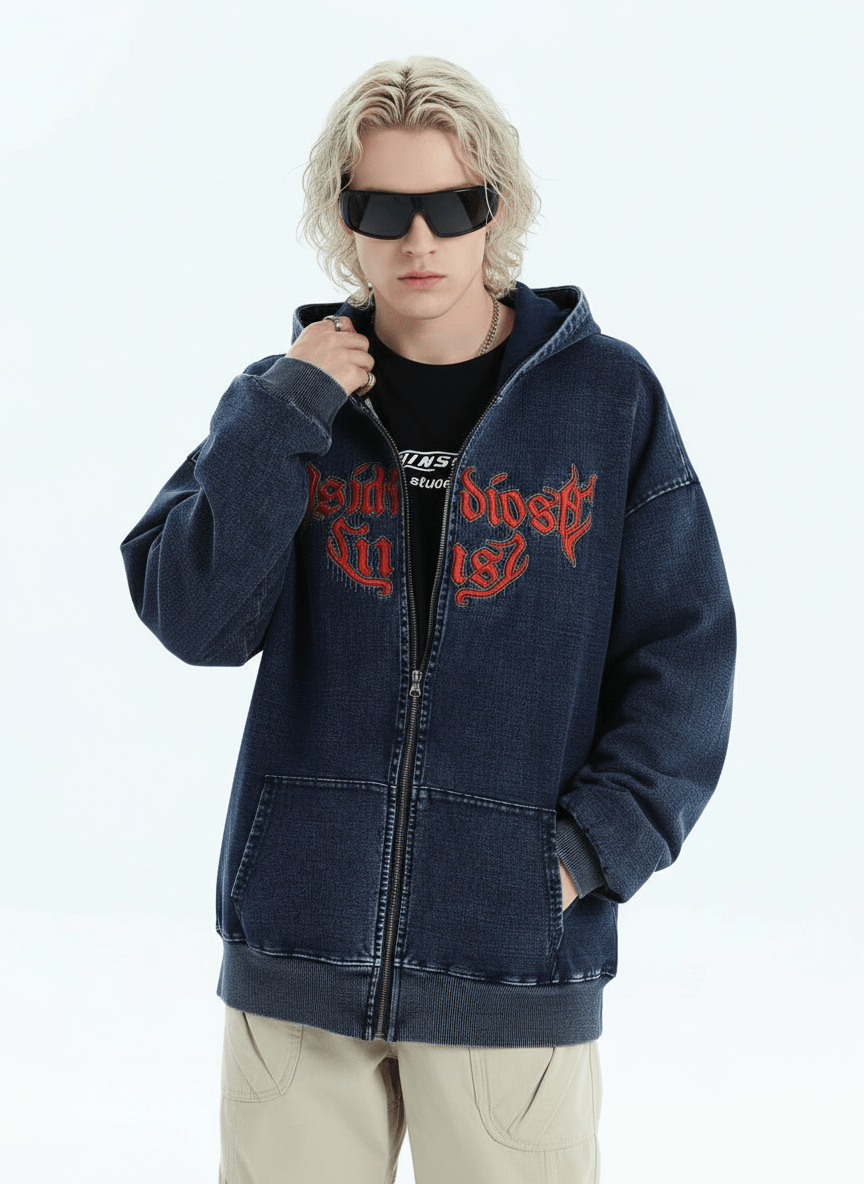 [INSstudios] Gothic Letter LOGO Denim Jacket na1631